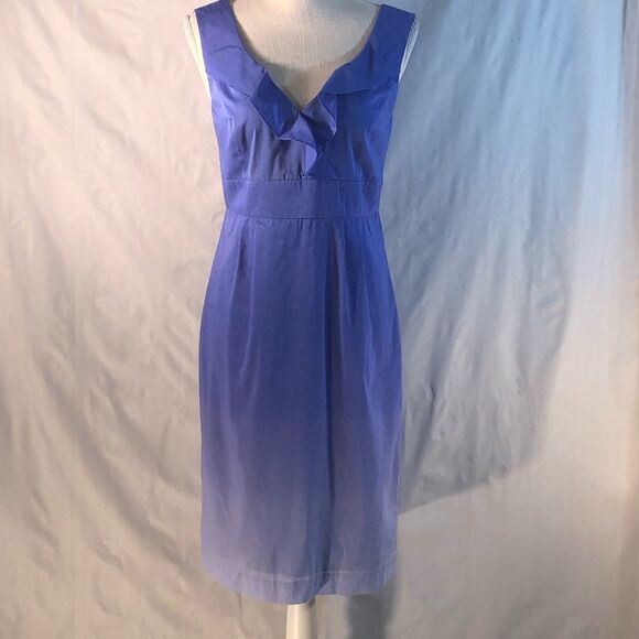 Antonio Melani Linen Light Blue Umbra Sleeveless Ruffled V Neck Sheath Dress 2 - Picture 1 of 7